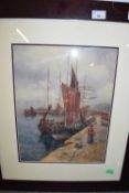 E Williams, Harbour scene with figures, watercolour, signed and dated '98 lower right, 39 x 30cm