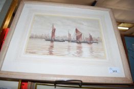 G STOCKS, STUDY OF RIVER BARGES, WATERCOLOUR, F/G, 41CM WIDE