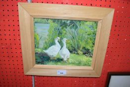 B J HARDING, STUDY OF GEESE, OIL ON CANVAS IN A LIGHT WOOD FRAME, 33CM WIDE