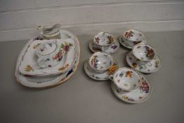 MIXED LOT : FLORAL TEA AND TABLE WARES TO INCLUDE A ZSOLNAY BOWL PLUS VICTORIA CUPS AND SAUCERS