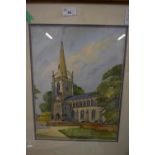 Jack Goddard (British 1906-1984), Woolpit Chruch, Suffolk, Watercolour, signed.