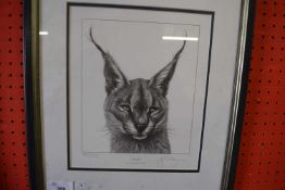 GARY HODGES, 'CARACAL', BLACK AND WHITE PRINT, SIGNED IN PENCIL, F/G, 40CM HIGH