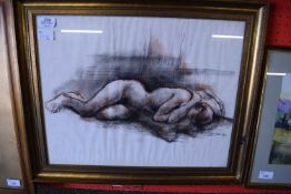 Michael D'Aguilar, Sleeping nude, crayon drawing, signed and dated 73 lower right, 38 x 48cm