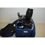 CANON F1 SLR CAMERA WITH LENSES AND TRAVEL BAG