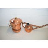 SMALL COPPER WATERING CAN AND A COPPER COVERED POT (2)