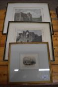 MIXED LOT: ENGRAVING, 'CASTLE ACRE PRIORY CHURCH' AND 'CASTLE RISING CASTLE', TOGETHER WITH