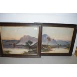 PAIR OF EARLY 20TH CENTURY STUDIES OF HIGHLAND SCENES, OAK F/G