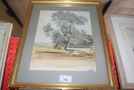 A WINDHAM, STUDY OF A SHEEP BENEATH A TREE, WATERCOLOUR, SIGNED AND DATED 1849, 39CM HIGH