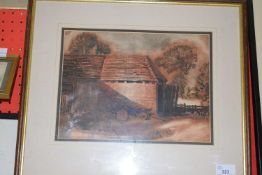 JAMES JOSHUA GUTHRIE (ATTRIBUTED TO), BARN WITH CART IN FOREGROUND, WATERCOLOUR, F/G