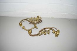 PAIR OF BRASS WALL BRACKETS DECORATED WITH FLORAL DETAIL PLUS ONE FURTHER SMALLER (3)