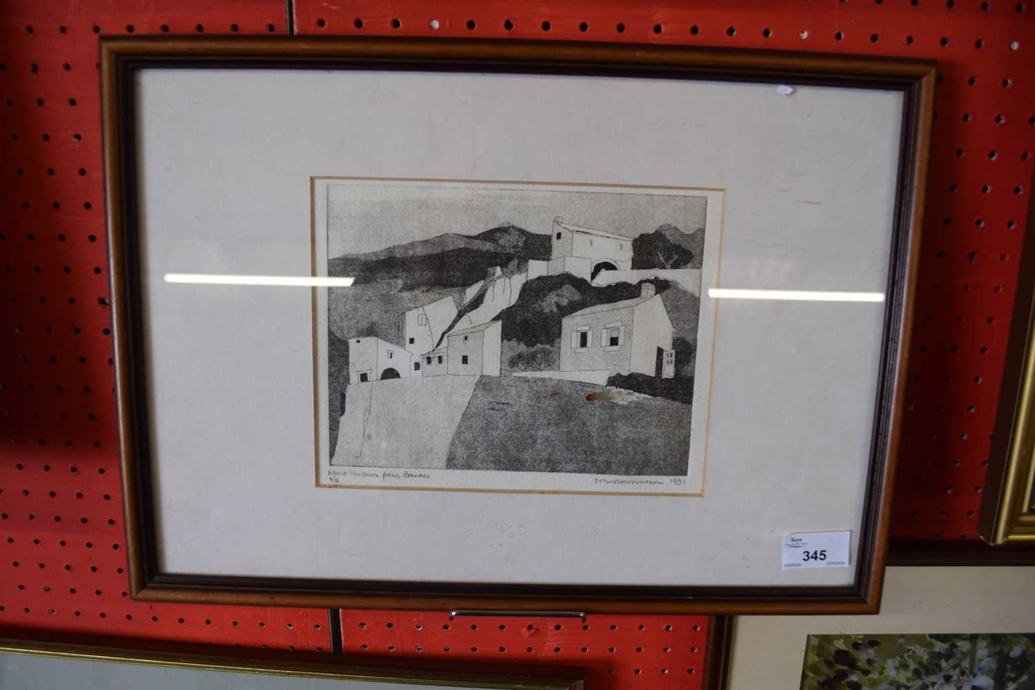 20TH CENTURY SCHOOL, 'MONT VENTOUX FROM BRANTES', BLACK AND WHITE ETCHING, INDISTINCTLY SIGNED,