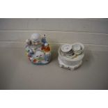 20TH CENTURY CHINESE PORCELAIN MODEL OF A BUDDHA PLUS A FURTHER 20TH CENTURY PORCELAIN WARMING