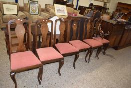SET OF SIX CONTINENTAL OAK CABRIOLE LEGGED DINING CHAIRS WITH PUSH OUT SEATS