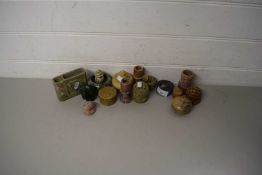 MIXED LOT ; VARIOUS SMALL HARDSTONE AND SOAPSTONE VASES, BOXES, CANDLESTICKS ETC