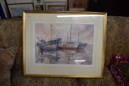 CHRISTOPHER JOLLICK, STUDY OF MOORED BOATS, F/G, 73CM WIDE