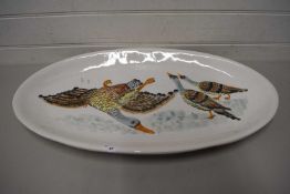 LARGE ITALIAN OVAL MEAT PLATE DECORATED WITH BIRDS