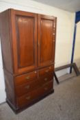 LATE VICTORIAN AMERICAN WALNUT TALLBOY WARDROBE WITH DOUBLE DOORS OVER A FOUR DRAWER BASE, 107CM