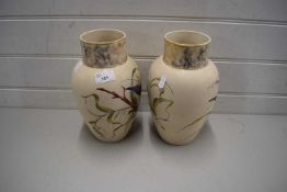 PAIR OF LATE 19TH/EARLY 20TH CENTURY VASES DECORATED WITH BIRDS