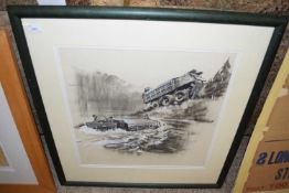20TH CENTURY SCHOOL, POSSIBLY RUSSIAN, STUDY OF AMPHIBIOUS MILITARY VEHICLES, CHARCOAL AND BODY