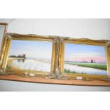 DAVID TATE, PAIR OF STUDIES, BROADLAND VIEWS, OIL ON BOARD, GILT FRAMED, 44CM WIDE