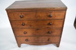 Victorian oak chest of two short over three long drawers with turned knob handles, 99cm high