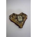 Royal Norfolk Regiment heart formed sweetheart pin cushion, 17cm long