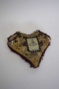 Royal Norfolk Regiment heart formed sweetheart pin cushion, 17cm long