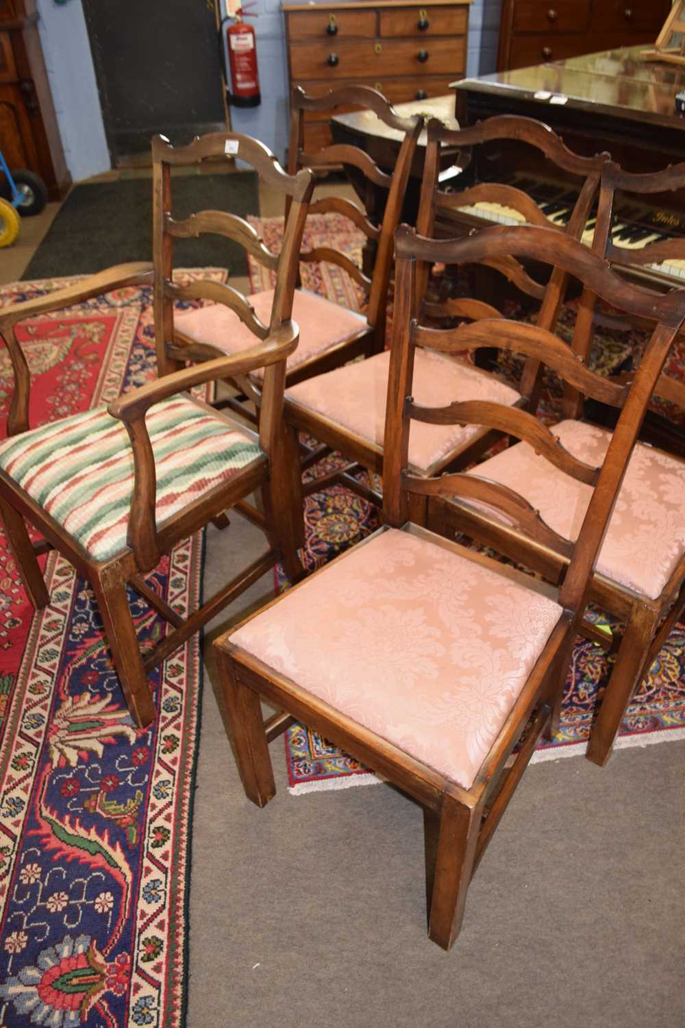 Set of five Georgian style mahogany ladderback dining chairs comprising one carver and four single - Image 3 of 3