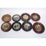 Quantity of pot lids in wooden frames including The Prince Consort, one entitled 'War', one for