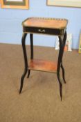 Small late 19th century walnut veneered octagonal etagere with single frieze drawer over cabriole