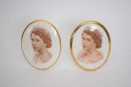 Pair of small plaques of HM The Queen, produced for the Coronation by Tuscan China (2)