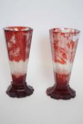 Pair of late 19th century Bohemian glass vases engraved with hunting scenes on shaped bases (a/f) (