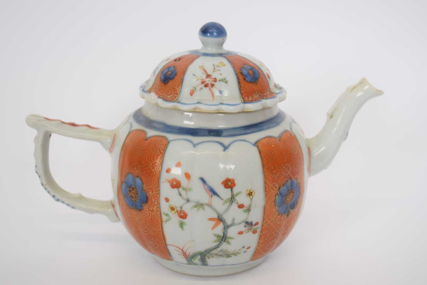 Chinese porcelain tea pot, 18th century, with polychrome design of birds on branches in - Image 4 of 6