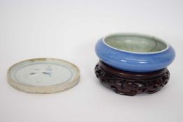 Chinese porcelain brush washer, blue ground, possibly Qianlong period, and a further small Chinese