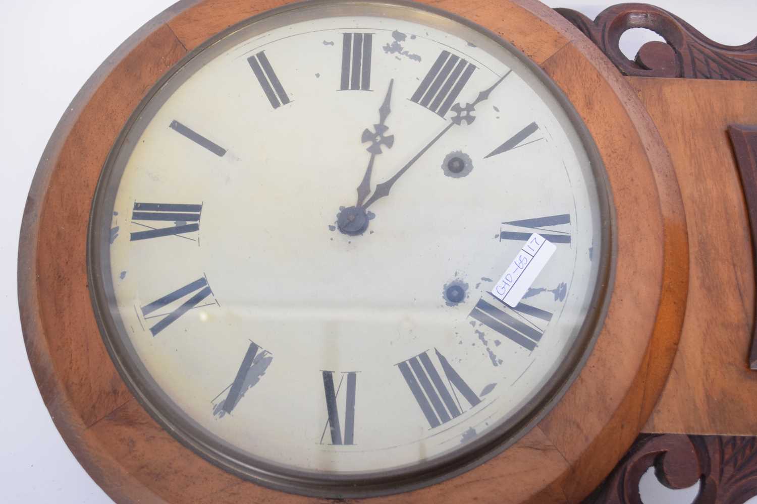 Late 19th century wall clock in walnut veneered case with twin train movement and plain dial with - Image 2 of 2