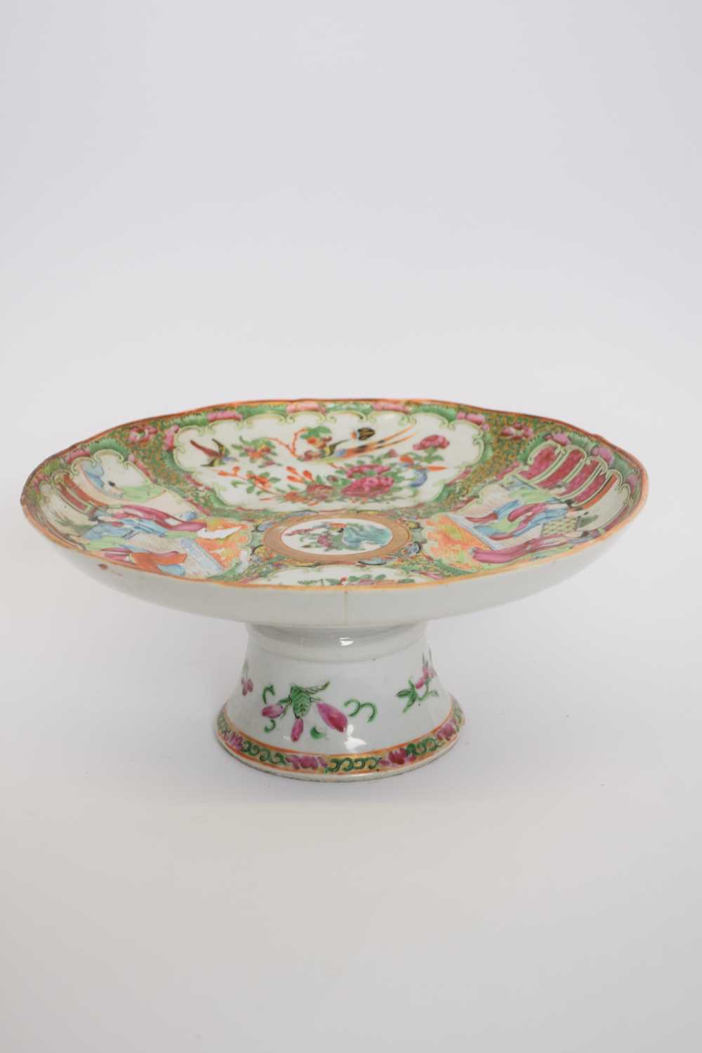 Cantonese porcelain tazza with typical designs of panels, figures, alternating with panels of - Image 5 of 8