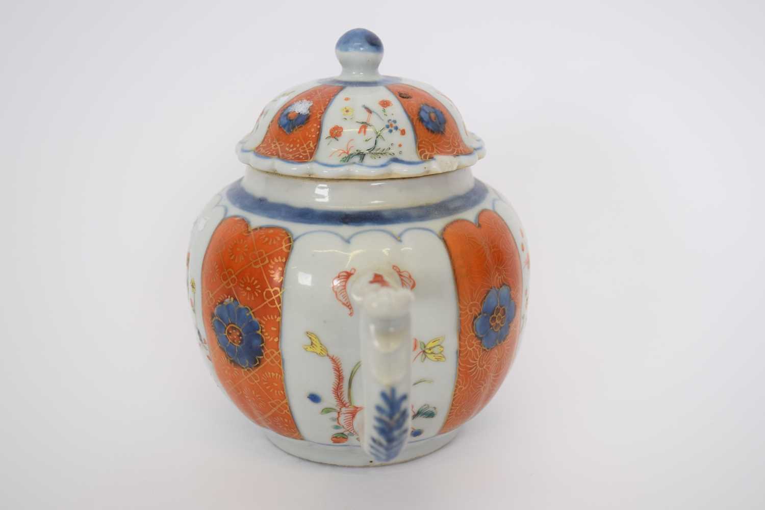 Chinese porcelain tea pot, 18th century, with polychrome design of birds on branches in - Image 3 of 6