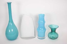 Group of four Art Glass wares including a large green coloured baluster vase, largest 46cm high (4)