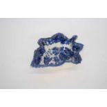 19th century pottery pickle dish with blue and white design, a Samson armorial cup, four tea bowls
