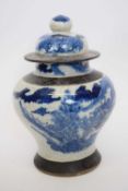 Chinese crackle ware vase and a cover, the vase with a blue and white design, 28cm high