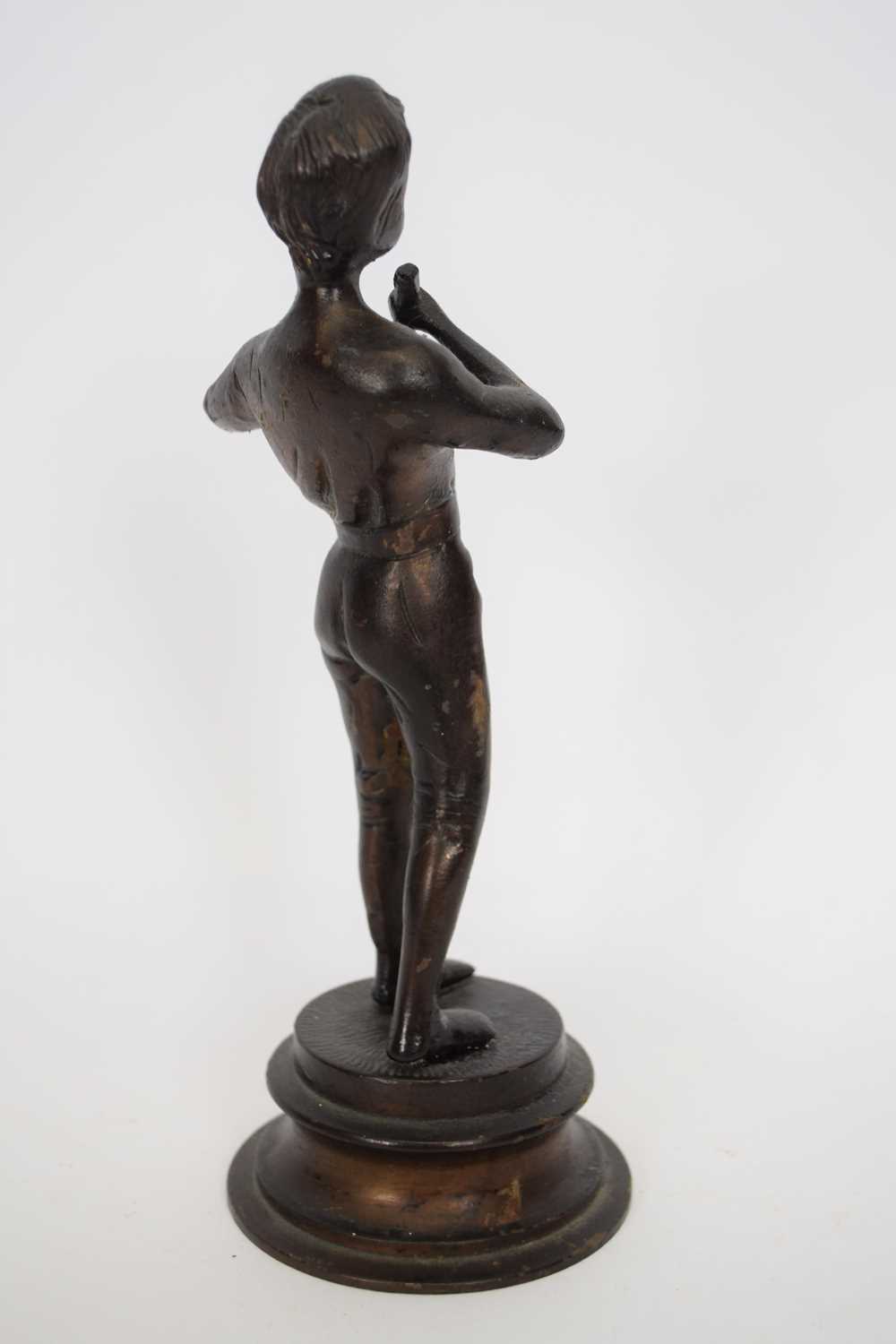 20th century bronzed metal model of a boy playing a flute, raised on a circular plinth base, 24cm - Image 3 of 3