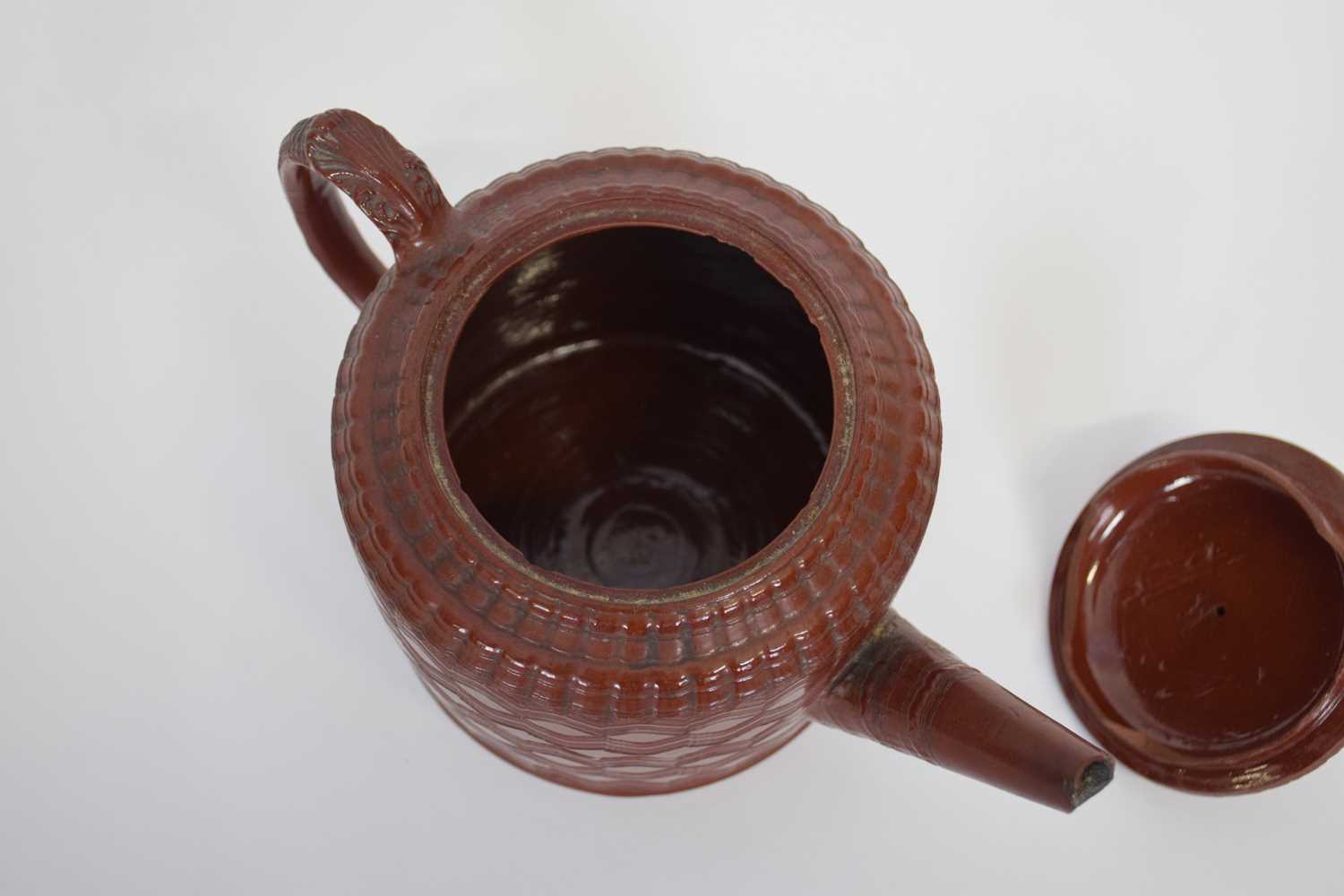 Interesting glazed red ware tea pot, possibly Miles Mason, (chips to spout) - Image 2 of 7