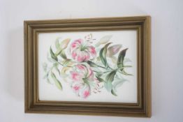 English porcelain plaque painted with flowers, the plaque 17 x 12cm