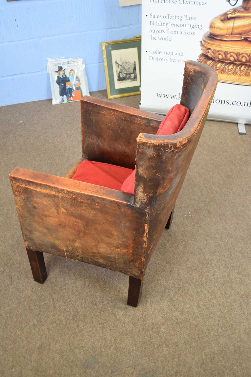 Early 20th century brown leather upholstered small armchair with sprung seat, 56cm wide - Image 4 of 4