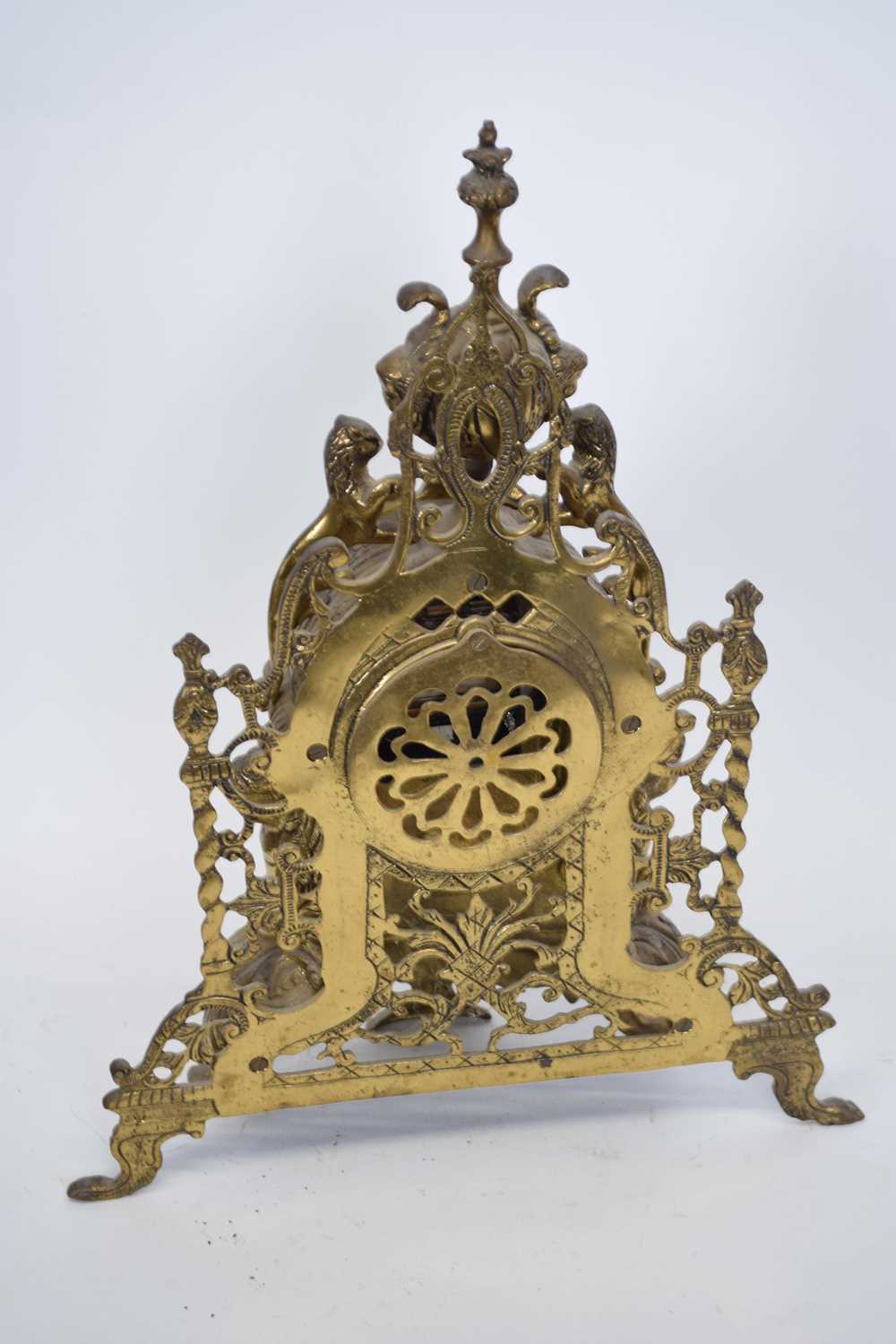 20th century Continental brass cased mantel clock set with a quartz movement, 46cm high - Image 2 of 2