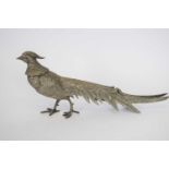 20th century silver plated metal model of a cock pheasant, 30cm long