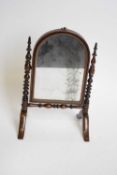 19th century miniature cheval mirror set on a turned frame, 28cm high