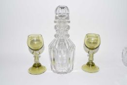 Early 19th century Georgian glass decanter, heavy leaded glass of pillar cut and three ring shape