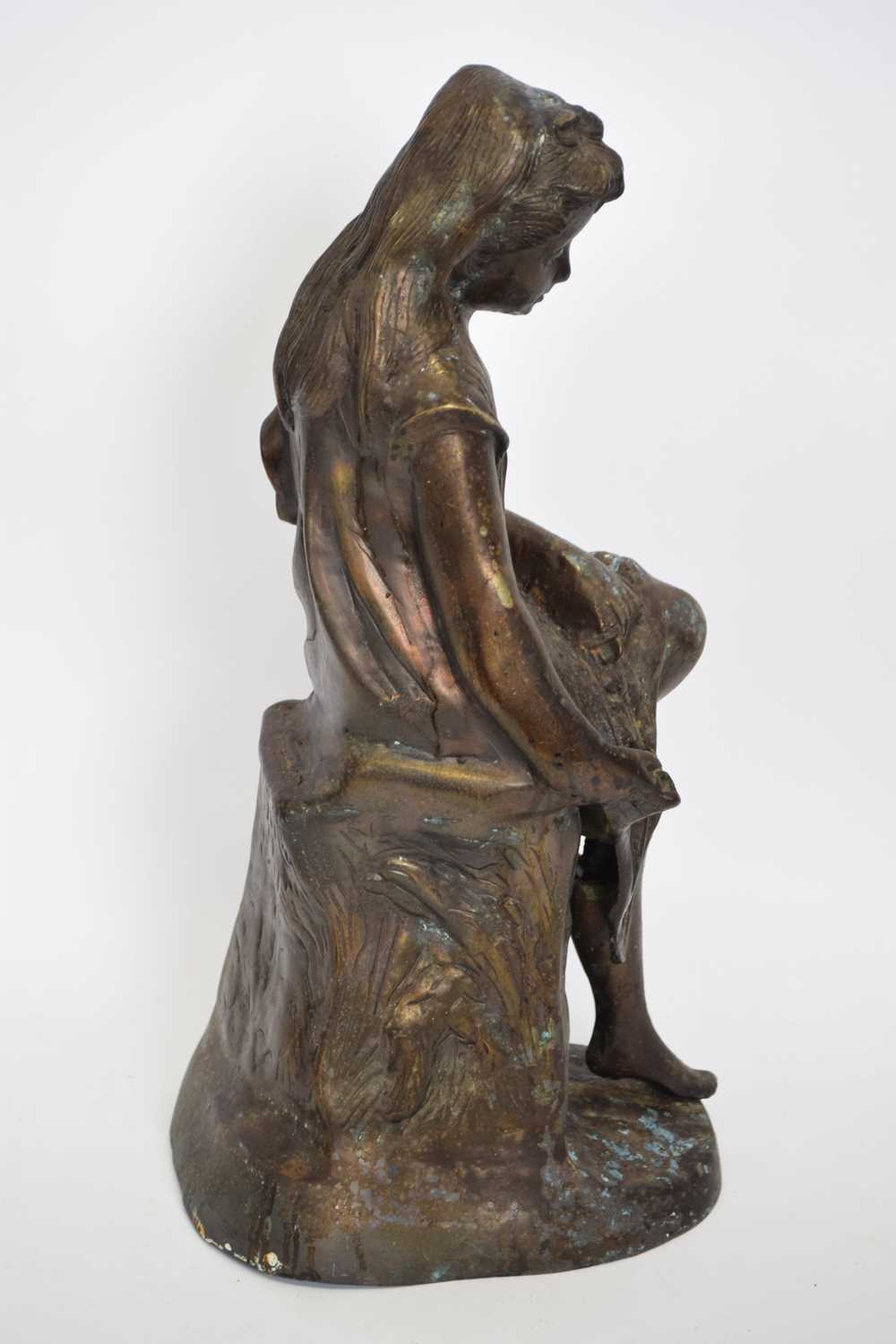 20th century hollow bronzed metal figure of a seated girl, 43cm high - Image 2 of 4
