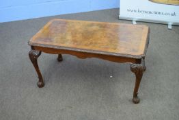 20th century burr walnut veneered rectangular coffee table on cabriole legs